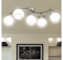 Ceiling Lamp with Glass Shades on Waving Rail for 5 E14 Bulb
