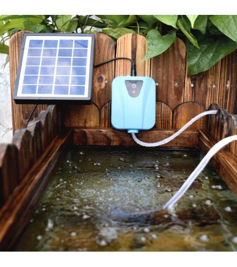 Solar Powered/DC Charging Oxygenator Water Oxygen Pump Pond Aerator with 1 Air Stone Aquarium Airpump 2L/min