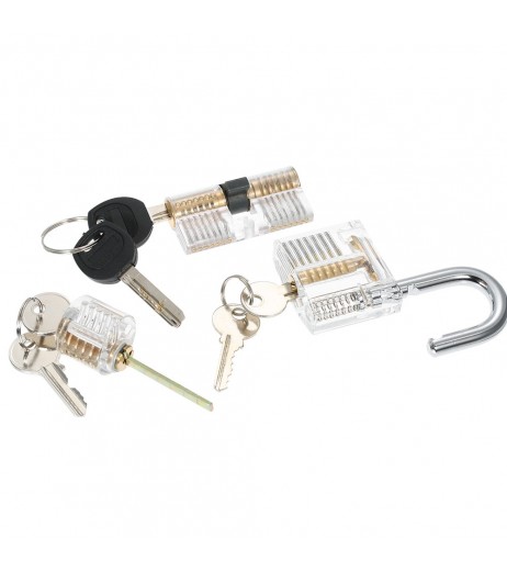 15pcs Lock Picking Set Kit Tool with Three Transparent Practice Training Padlock Lock for Locksmith Beginners and Professional