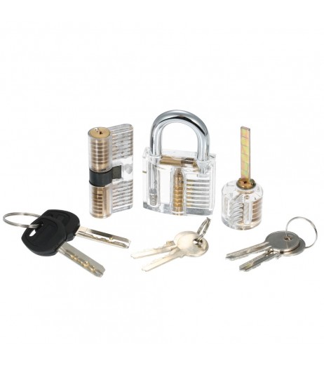 15pcs Lock Picking Set Kit Tool with Three Transparent Practice Training Padlock Lock for Locksmith Beginners and Professional