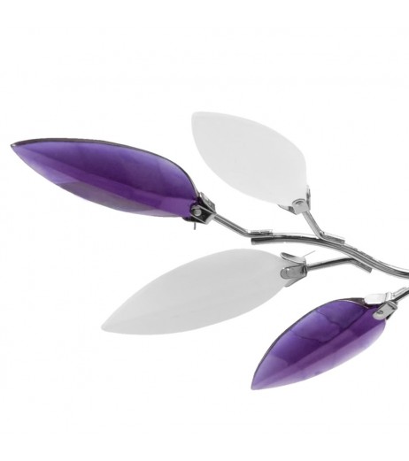 Ceiling Lamp White & Purple Acrylic Crystal Leaf Arms 3 E14 Bulbs