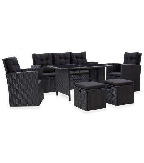 6 pcs. Garden lounge set with poly rattan black cushions