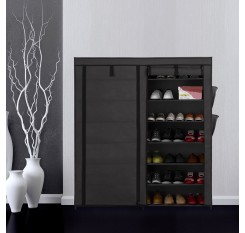 iKayaa Classic Portable 7 Tier Fabric Shoes Rack Cabinet Non-woven Zip Up Standing 50 Pair Boots Shoes Storage Organizer