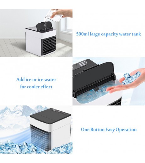 Portable Air Conditioner Personal Desktop Air Cooler Humidifier Air Purification USB Mini Fan with 7 Color LED Light for Home or Office