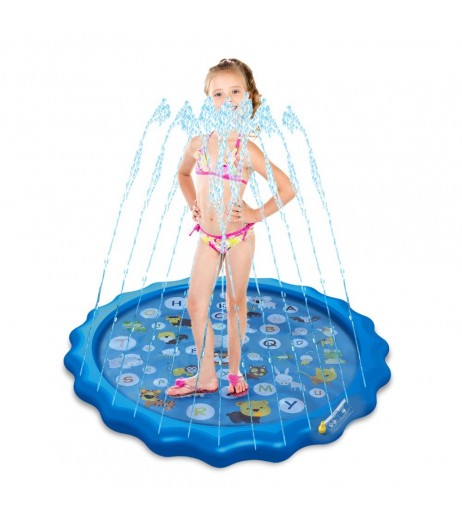 67in Sprinkler for Kids Outdoor Wading Splash Swimming Mat Pool Pad Inflatable Water Toys for Learning with Animals Alphabet