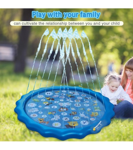 67in Sprinkler for Kids Outdoor Wading Splash Swimming Mat Pool Pad Inflatable Water Toys for Learning with Animals Alphabet