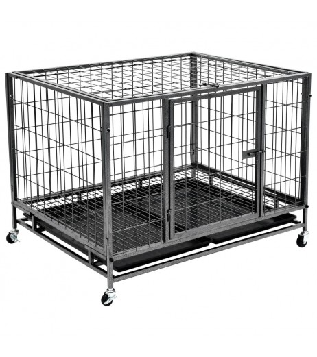 Heavy Duty Dog Cage with Steel Wheels 98 × 77 × 72 cm