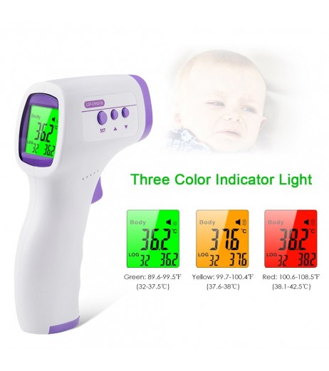 Digital Infrared Thermometer 3-Color LCD Backlight °C/℉ Memory Function Non-contact IR Forehead Ear Thermometers Body & Object Temperature Measure for Baby Kids Adults Home Office Public Places
