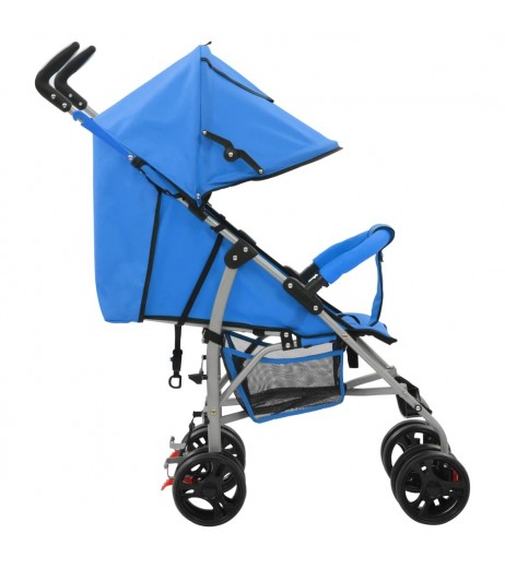 2-in-1 stroller buggy folding blue steel