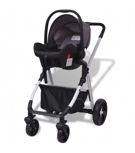 3-in-1 stroller aluminum gray and black