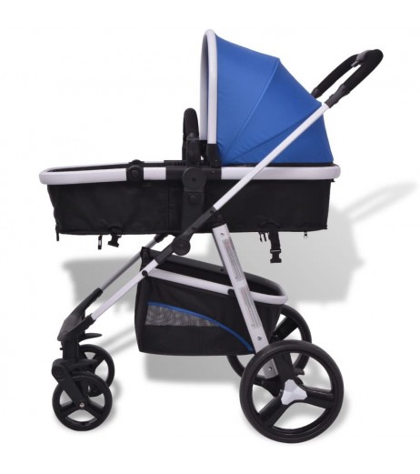 3-in-1 stroller aluminum blue and black