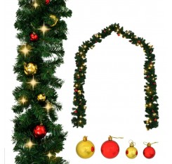 Christmas garland Adorned with balls and LED lights 10 m