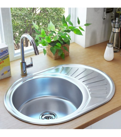 Built-in sink with strainer and oval siphon made of stainless steel