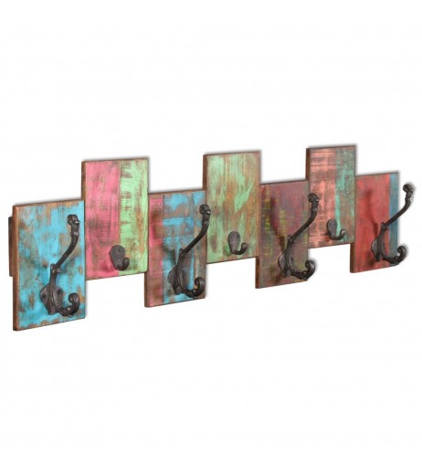 Coat rack with 7 hooks in recycled solid wood