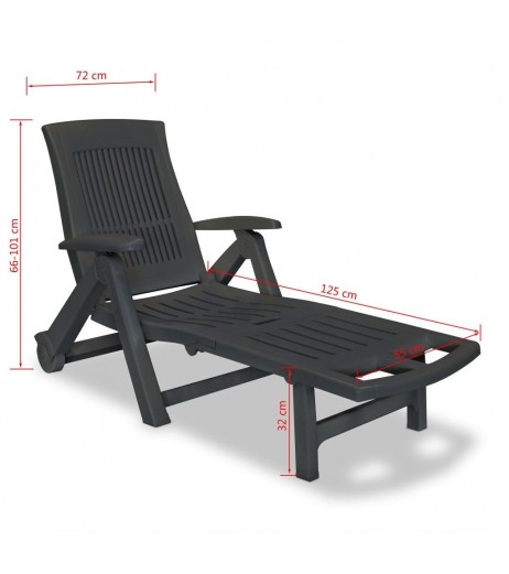 Sunbed with footrest plastic anthracite gray